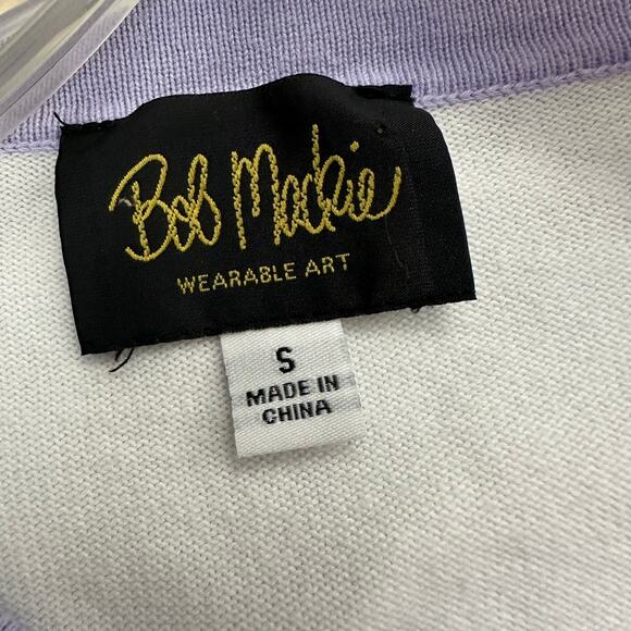 Bob Mackie Wearable Art Womens Caridgan Size S Paisley Purple White Artsy - Picture 3 of 7